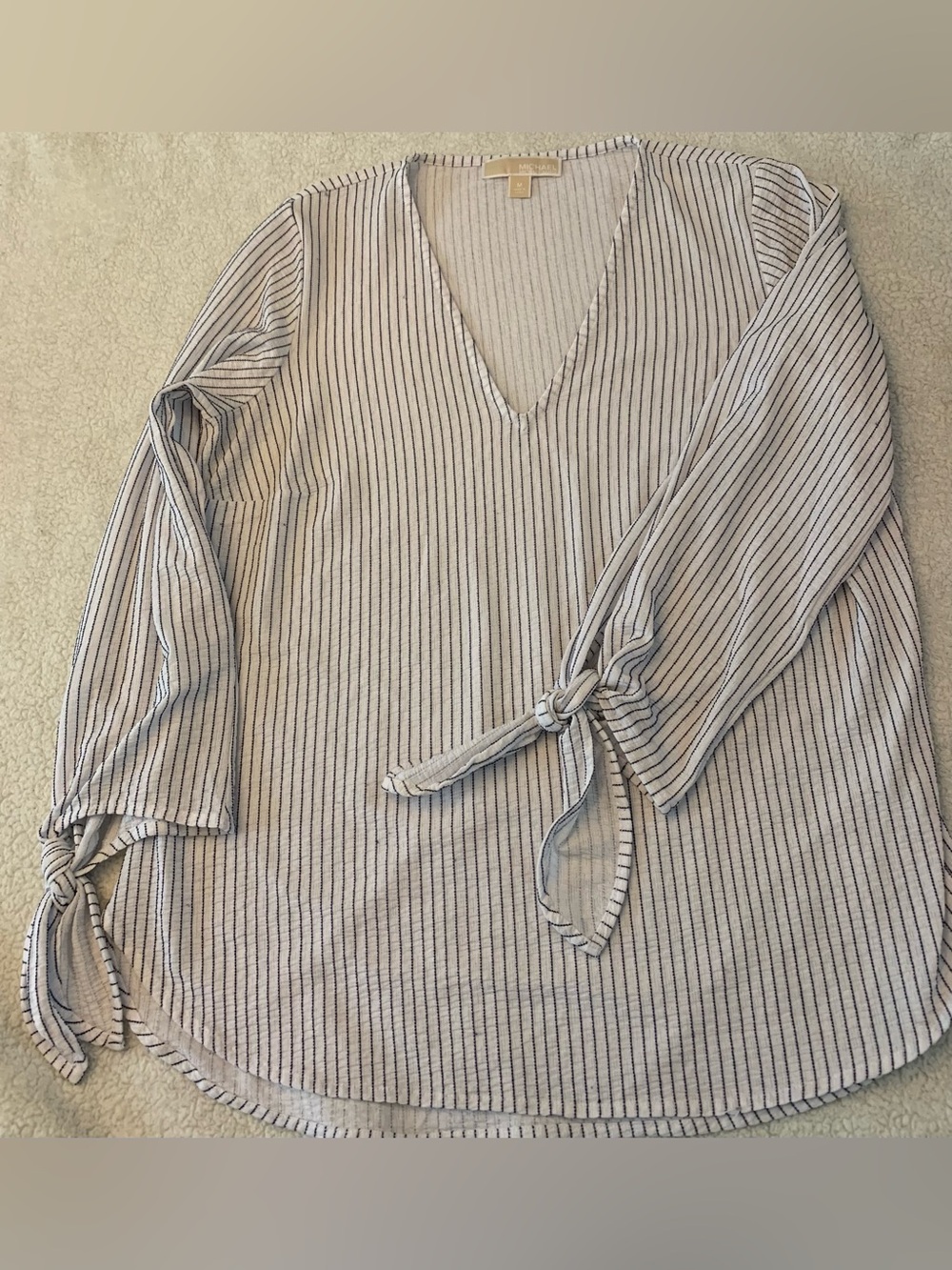 Striped V-Neck Tie-Sleeve Women's